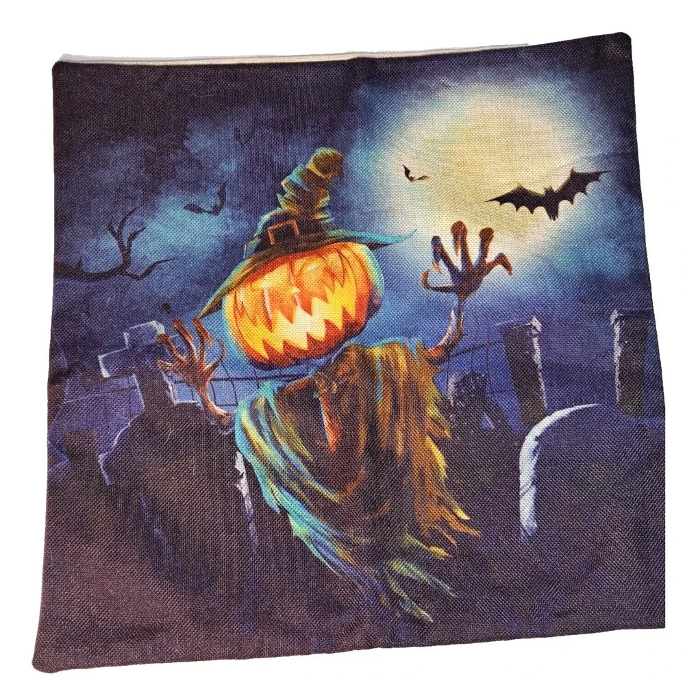 Halloween Throw Pillow Covers Set of 2 Skeleton Cauldron Pumpkin Scarecrow 16x16